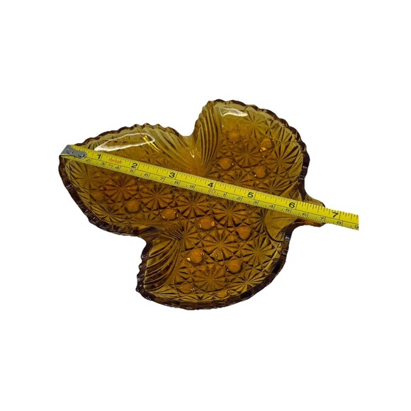 Vintage Amber Glass Fall Leaf Candy Dish Trinket, 1970s,  7” - Picture 3 of 6